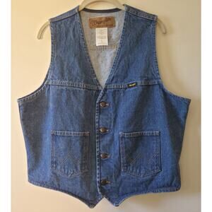 Wrangler Unlined Blue Denim Vest Mens L Style 74130PW Big W Style - 2 Pocket